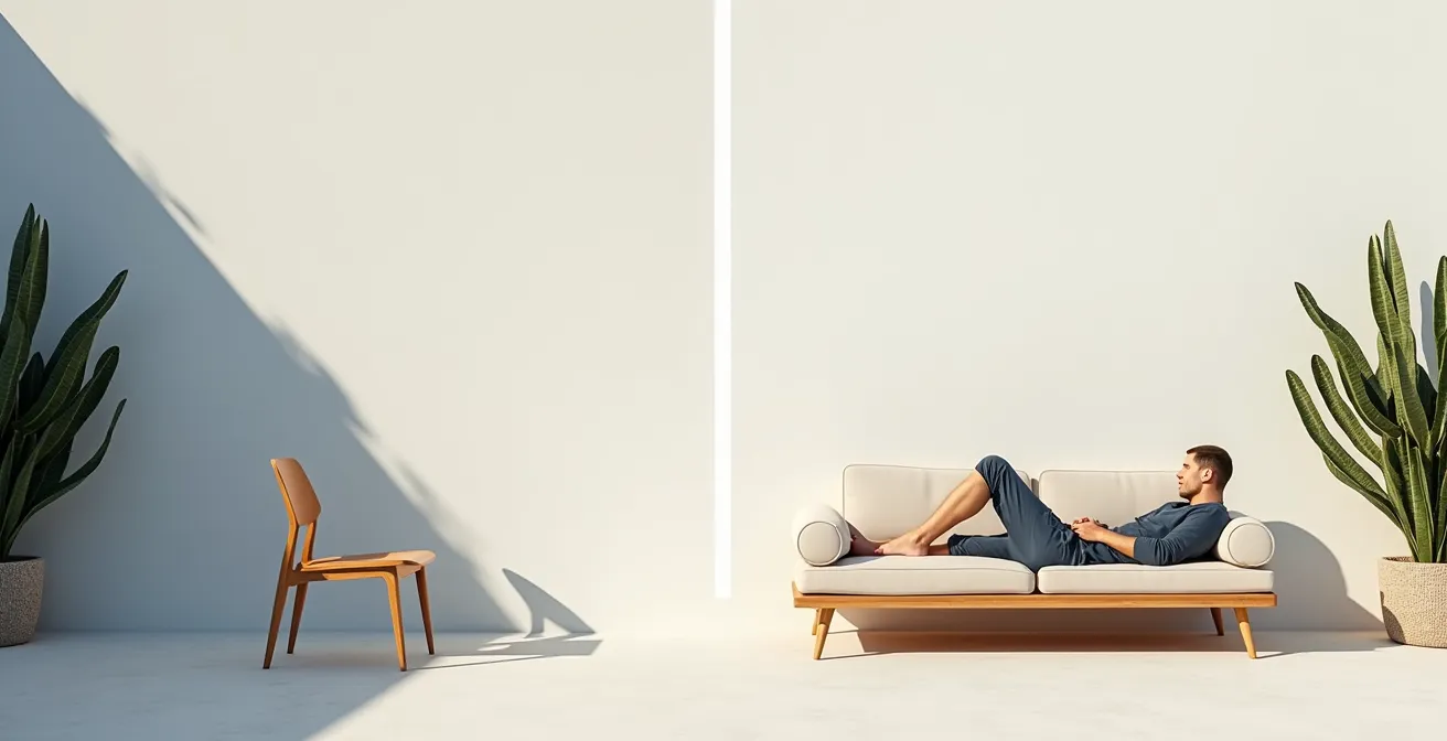 Comparaison visuelle entre terrasse vide et terrasse avec mobilier ergonomique